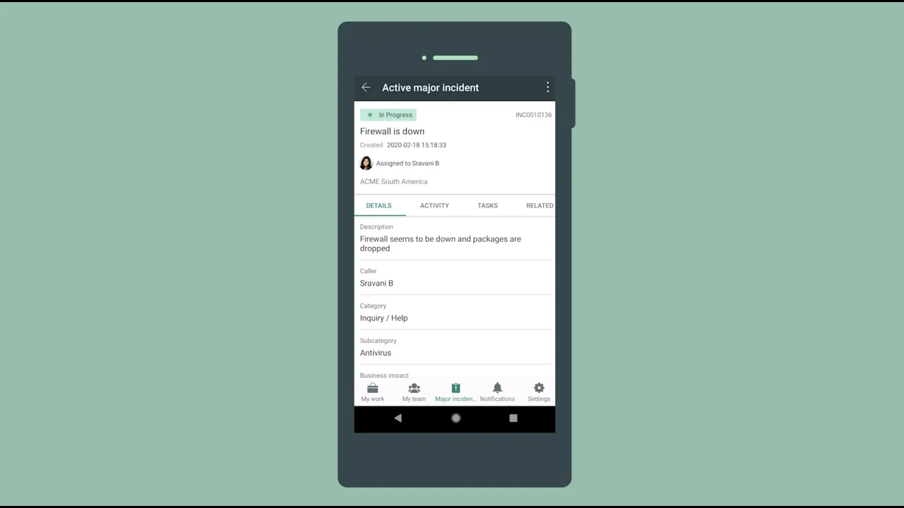 ITSM mobile experience | Managing major incidents