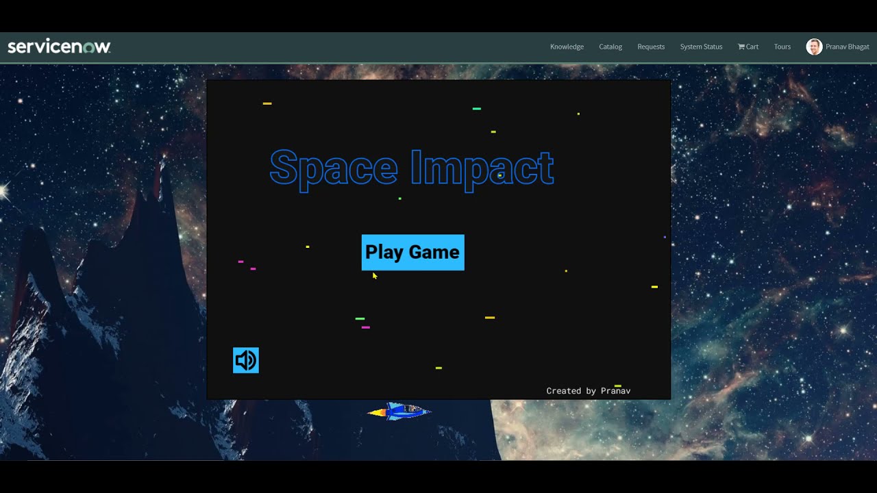 Space Impact Game built on ServiceNow Service Portal