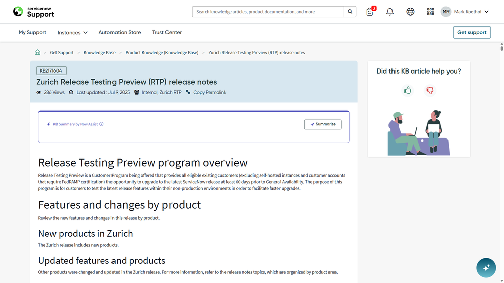 Preliminary release notes for Zurich Release Testing Preview (RTP)