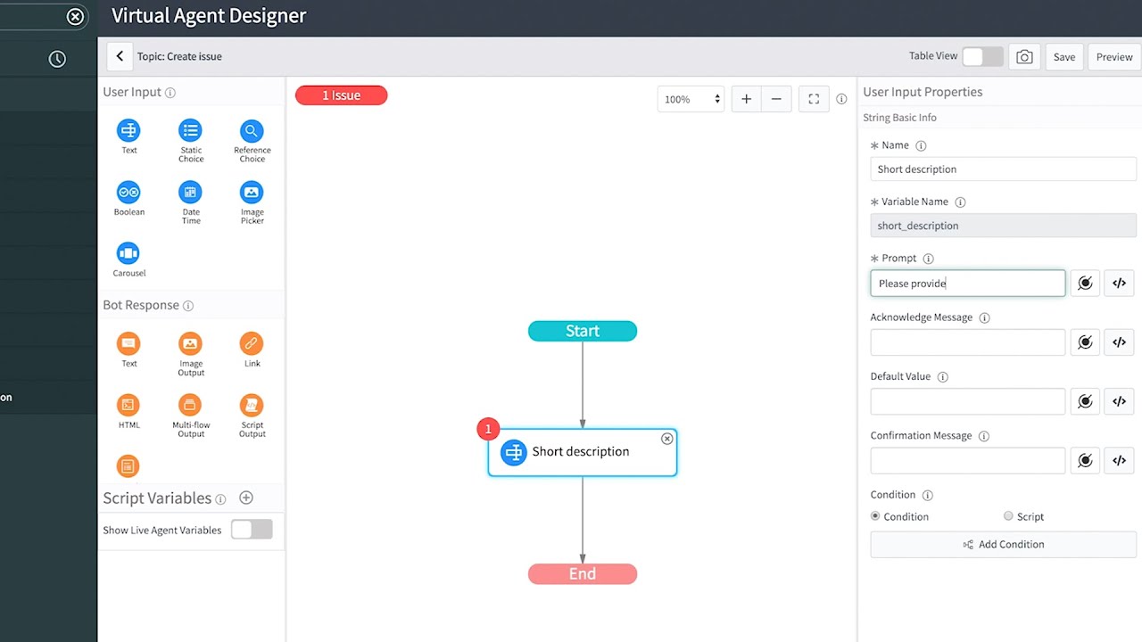 Builder | Adding a chatbot conversation with Virtual Agent Designer