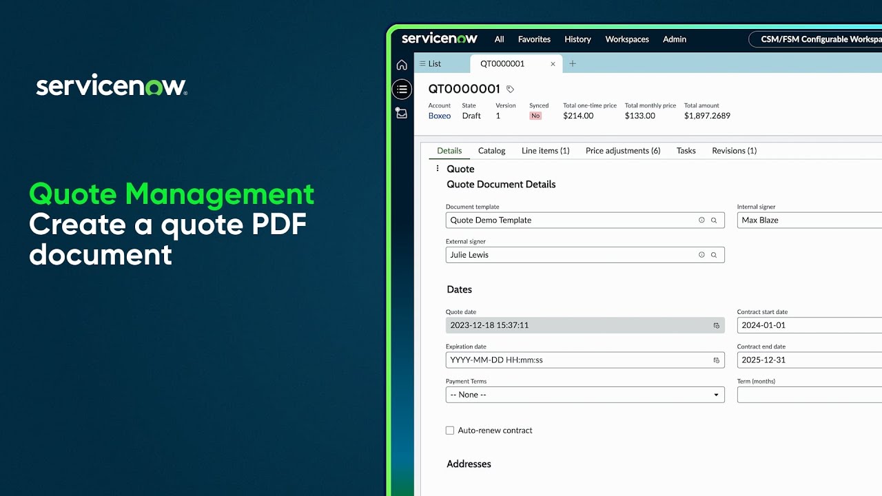 Quote Management | Create a quote PDF document