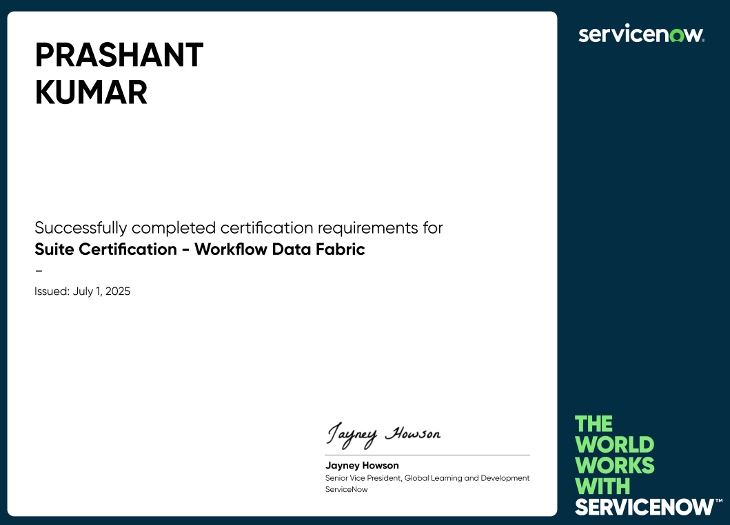 Suite Certification — Workflow Data Fabric