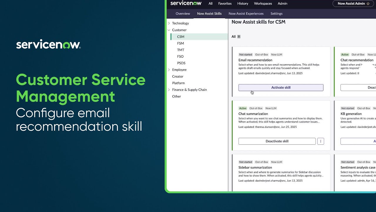Configure email recommendation skill