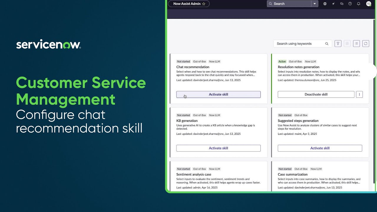 Configure chat recommendation skill