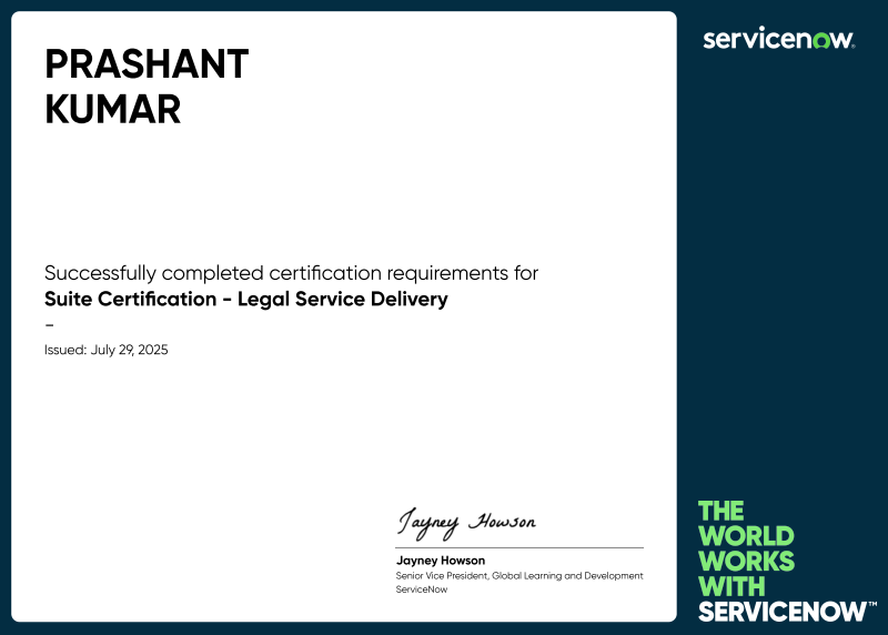 Suite Certification — Legal Service Delivery