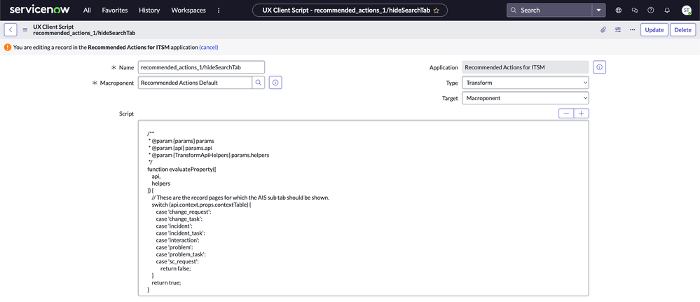 Conditionally Customize the Recommendations Tab in Service Operations Workspace