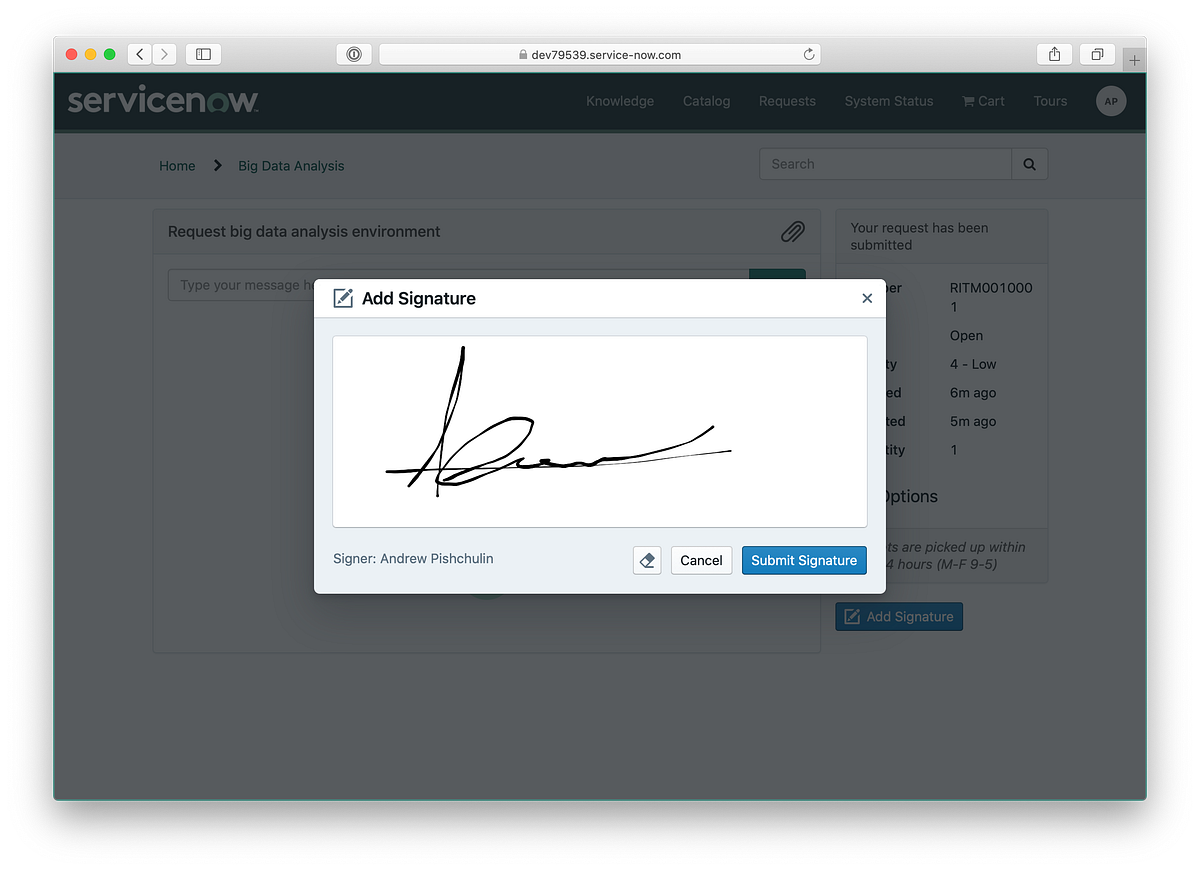 Signature pad for ServiceNow applications