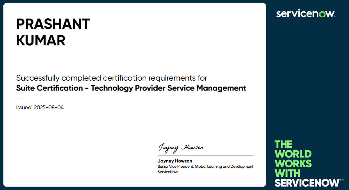 Suite Certification — Technology Provider Service Management