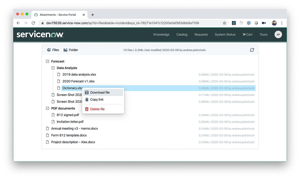 Advanced attachment management in ServiceNow