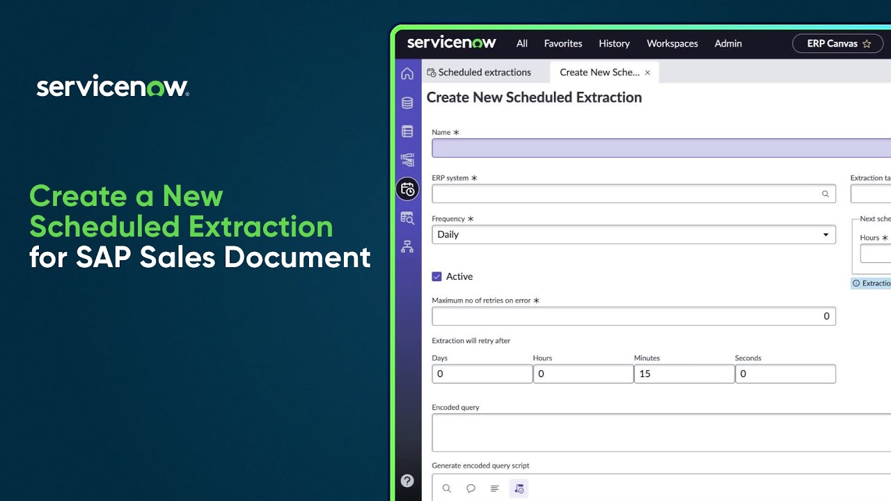 ERP Canvas | Create a scheduled extraction