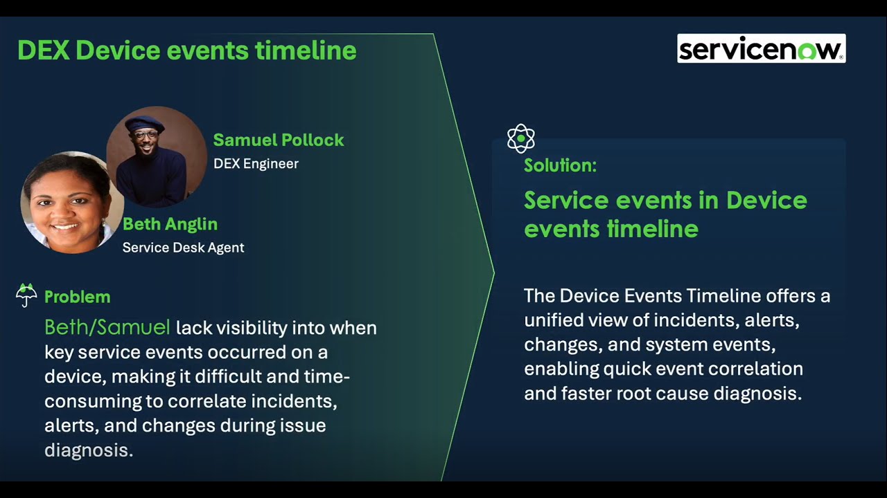 ServiceNow Digital End-user Experience (DEX) ITSM Events on DEX Timeline Demo