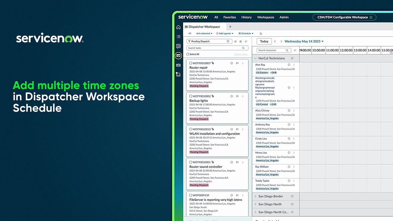 Dispatcher Workspace | Add multiple time zones in Dispatcher Workspace schedule