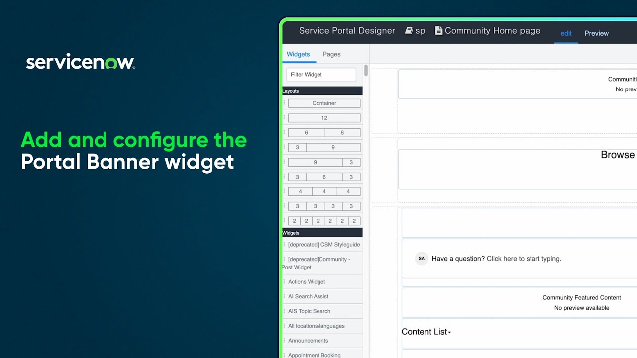 Customer Service Management | Add and configure the Portal Banner widget