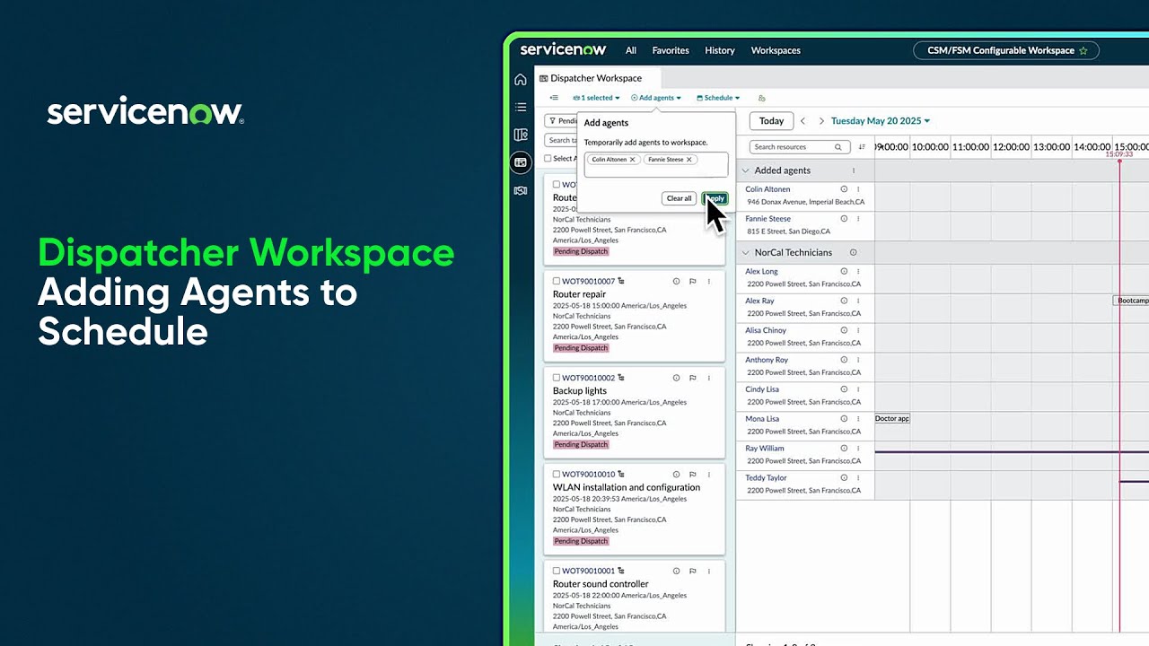 Dispatcher Workspace | Add agents to a schedule