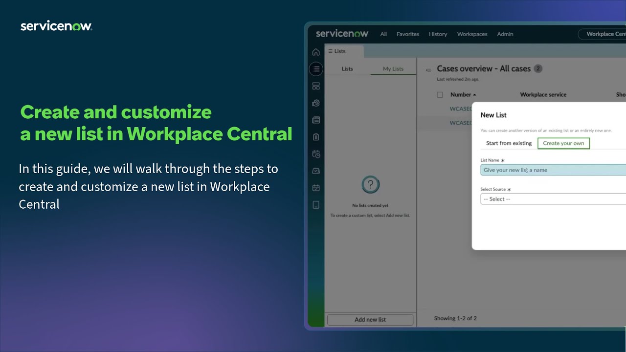 Create and customize a new list in Workplace Central