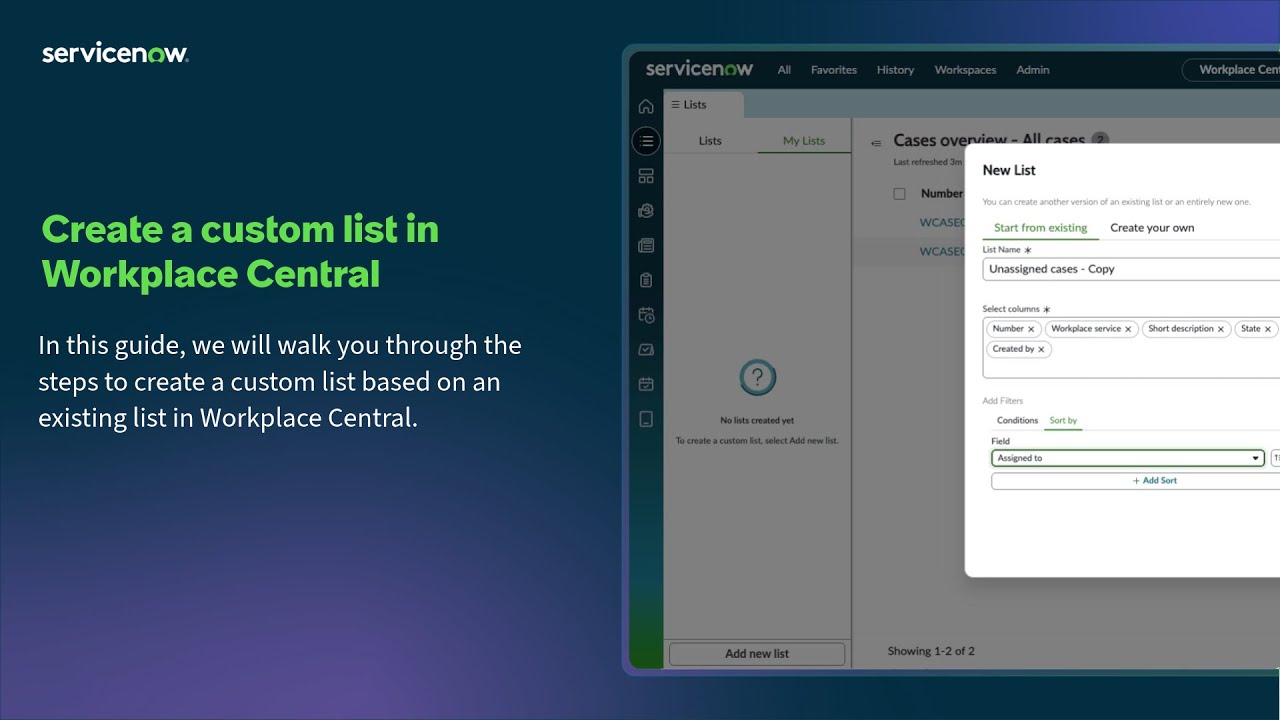Create a custom list in Workplace Central