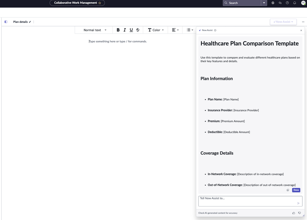 Draft content with Now Assist in Docs