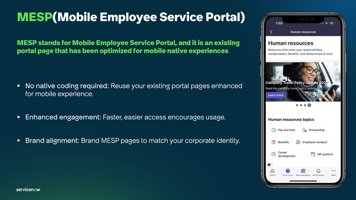 Mobile Employee Service Portal (MESP) Pages in Now Mobile