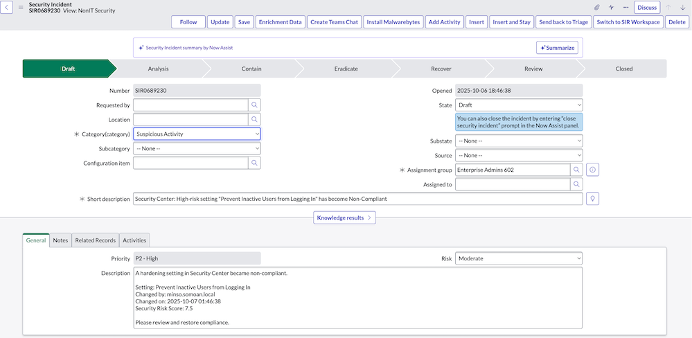 Protect your ServiceNow investment: Integrating Security Center with Security Operations and IRM