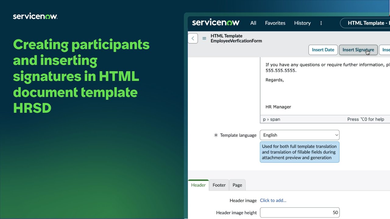 Creating participants and inserting signatures in HTML document template HRSD