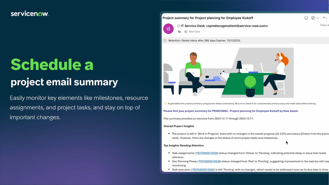 Schedule project summary emails in Project Workspace