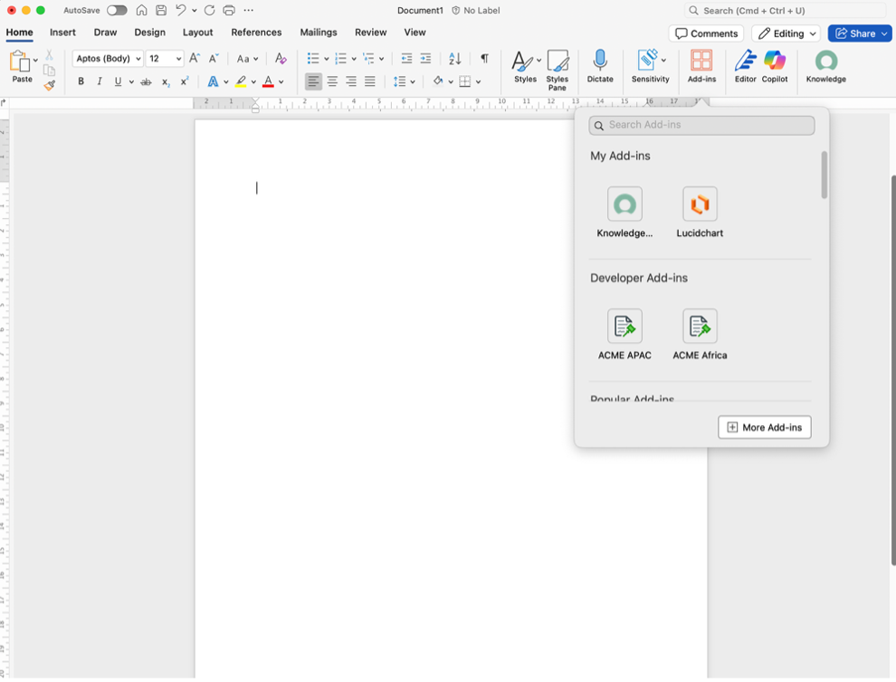 Advanced manifest file configuration for Microsoft Word add-in for ServiceNow contracts