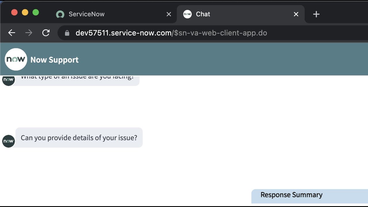 ServiceNow standalone public page for Virtual Agent client