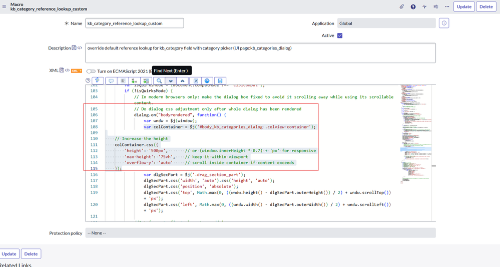 Fixing the Height of Knowledge Category Picker Dialog in ServiceNow (Custom Macro Approach)