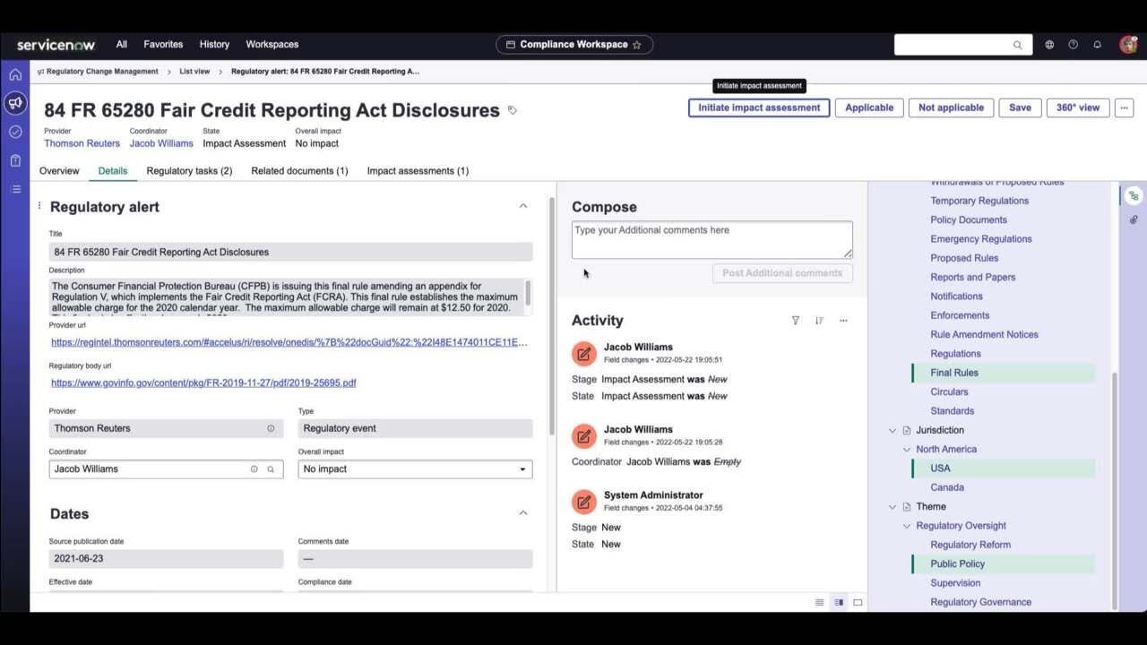 Manage and Report on Regulatory Change