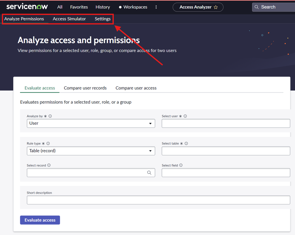 Advanced features of the "Access Analyser"