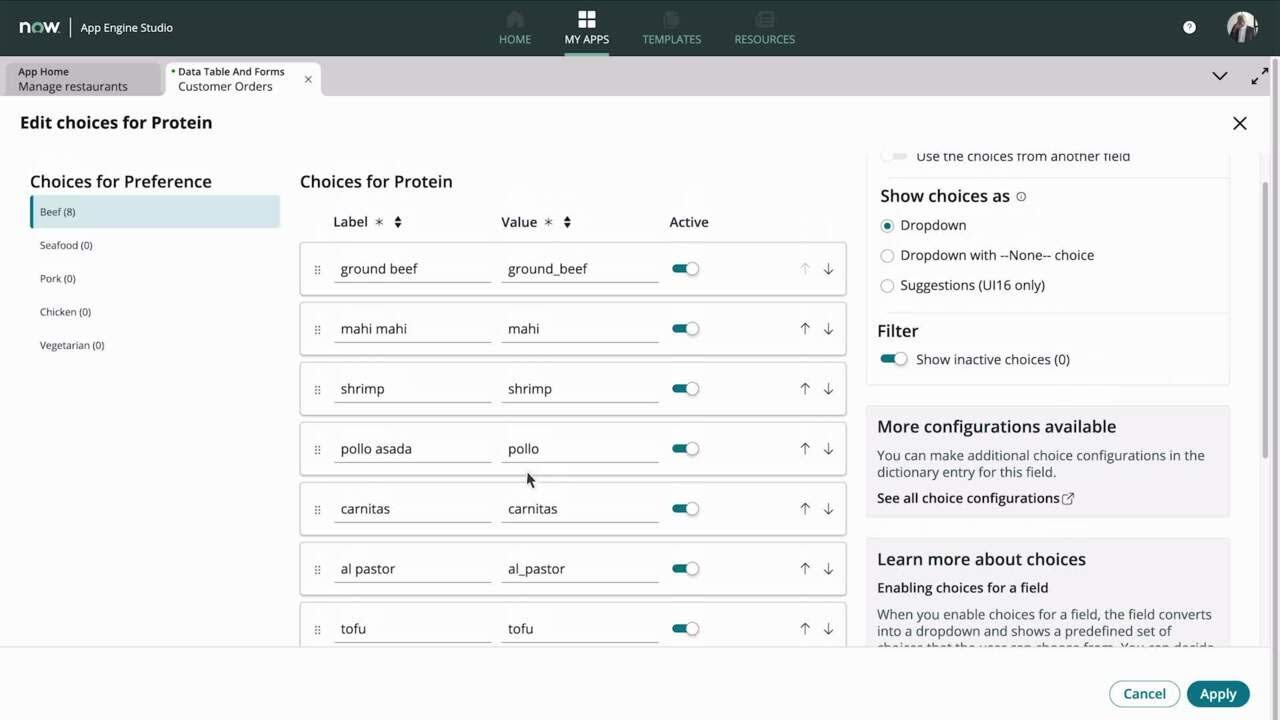 Table Builder | Creating a custom order form