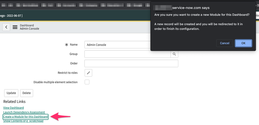 "Create a Module for this Dashboard" Tool