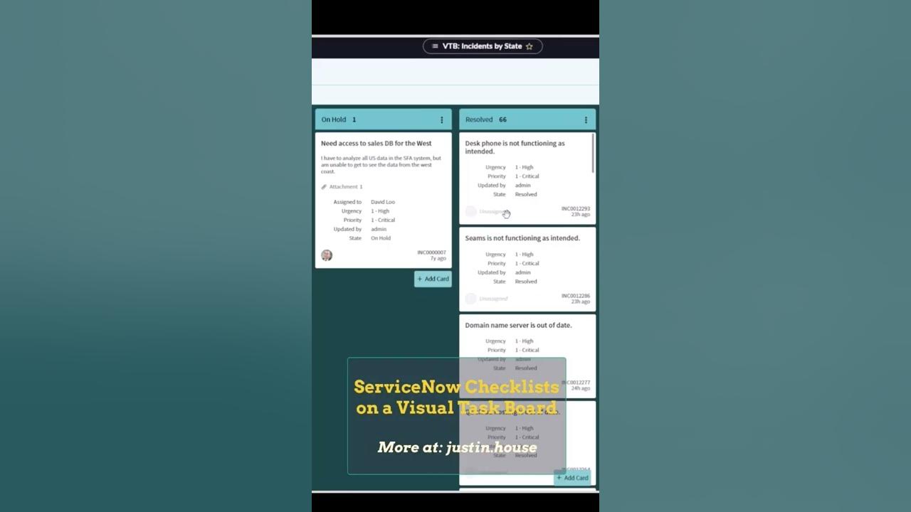 ServiceNow Checklists on a Visual Task Board