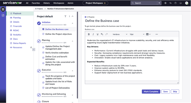 Playbooks in Project Workspace: Guided Project Execution