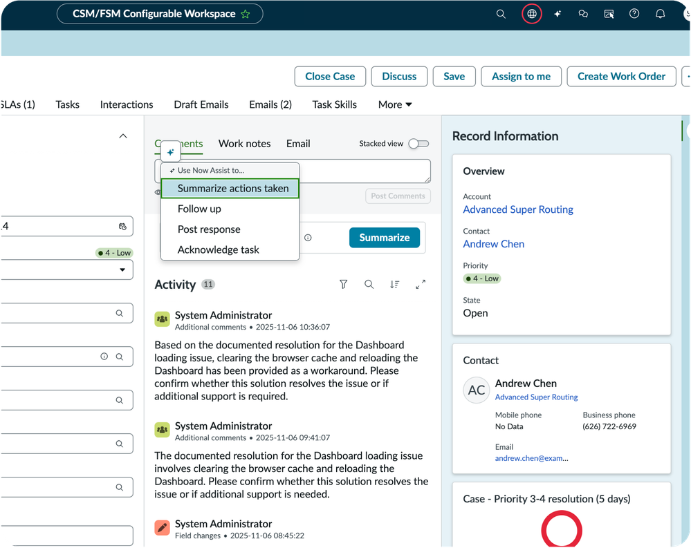 Now Assist for CSM - Activity Response Generation