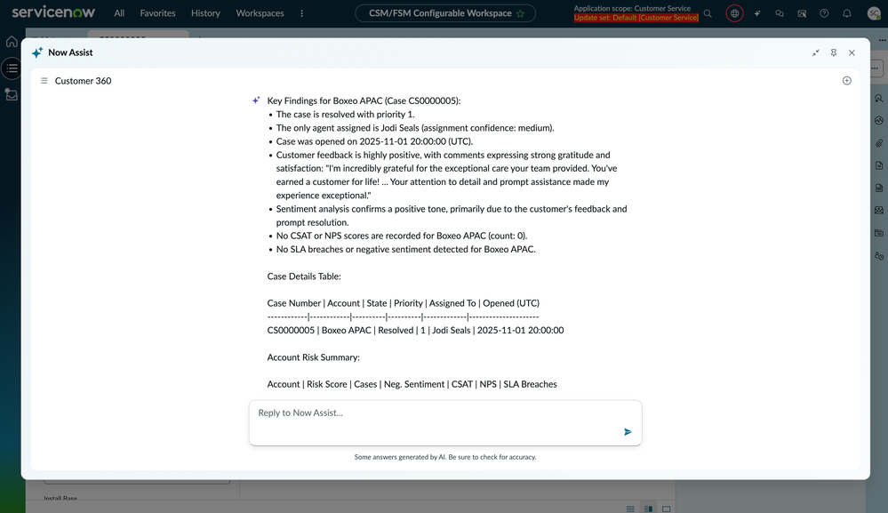 Now Assist for CSM - CSM AI Agent Collection: Provide customer 360 insights agentic workflow