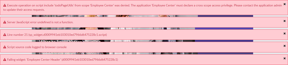 Cross Scope Access Privilege error after editing Employee Center Header