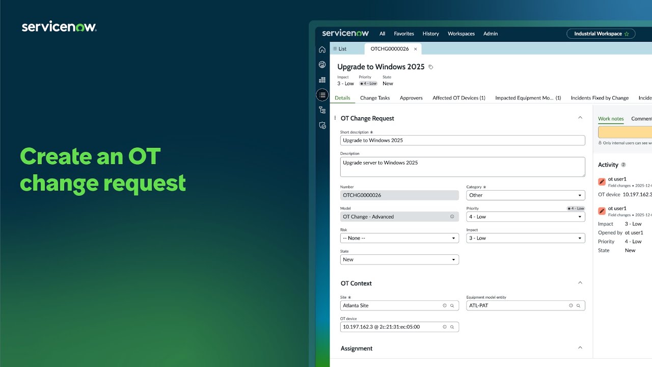 Create an OT change request