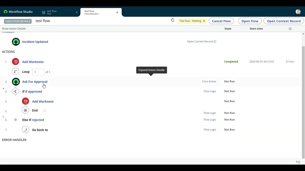 Problem with Go Back To action in ServiceNow Flow