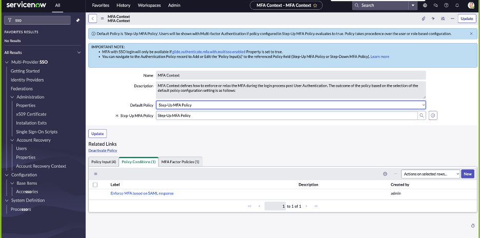 MFA with SSO -Dynamically enforce MFA on the ServiceNow side based on the Identity provider response