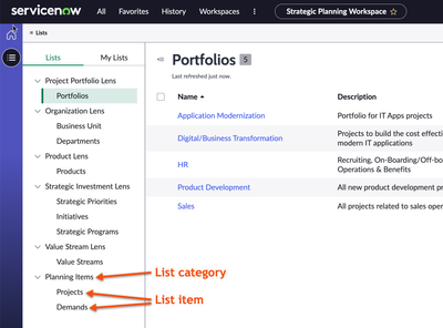 How to configure Lists in strategic planner workspace (fka Alignment planner workspace)?