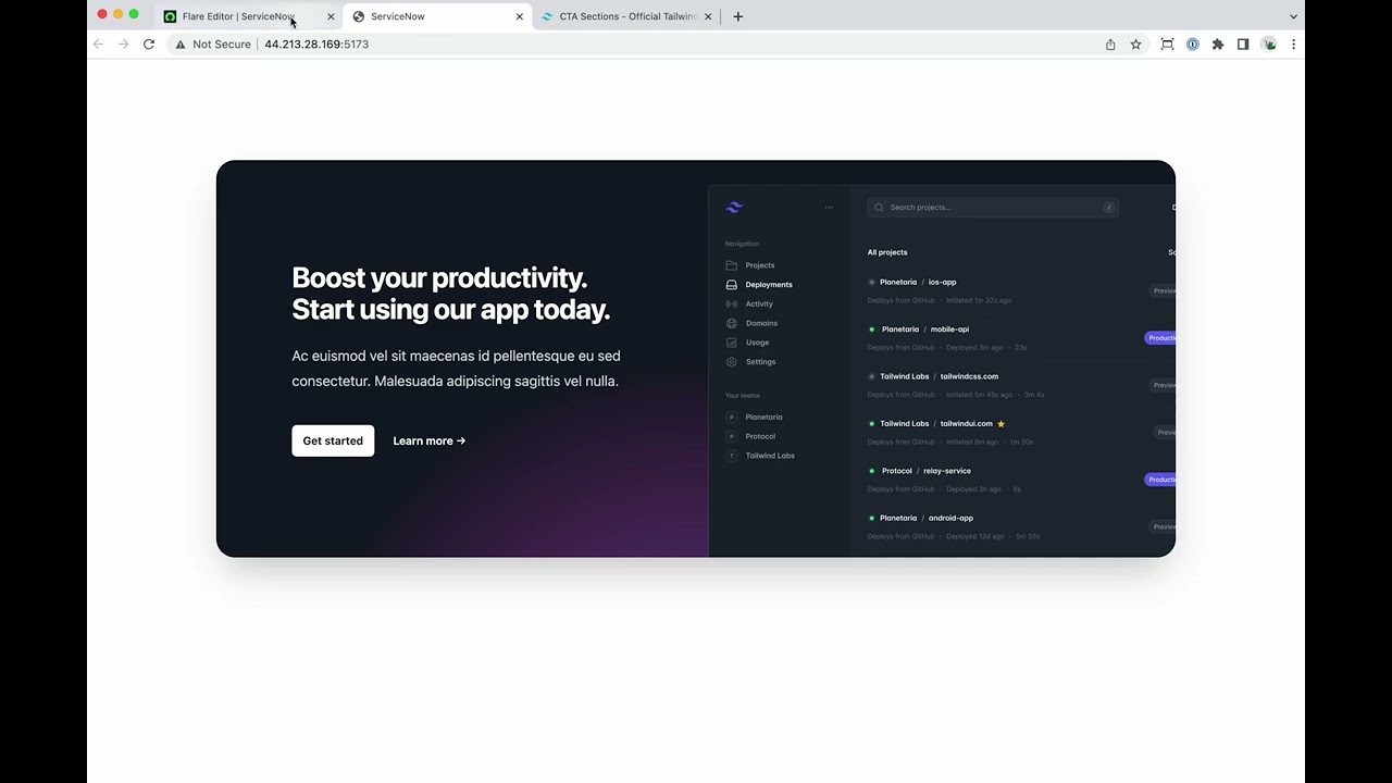 Flare - web development in ServiceNow