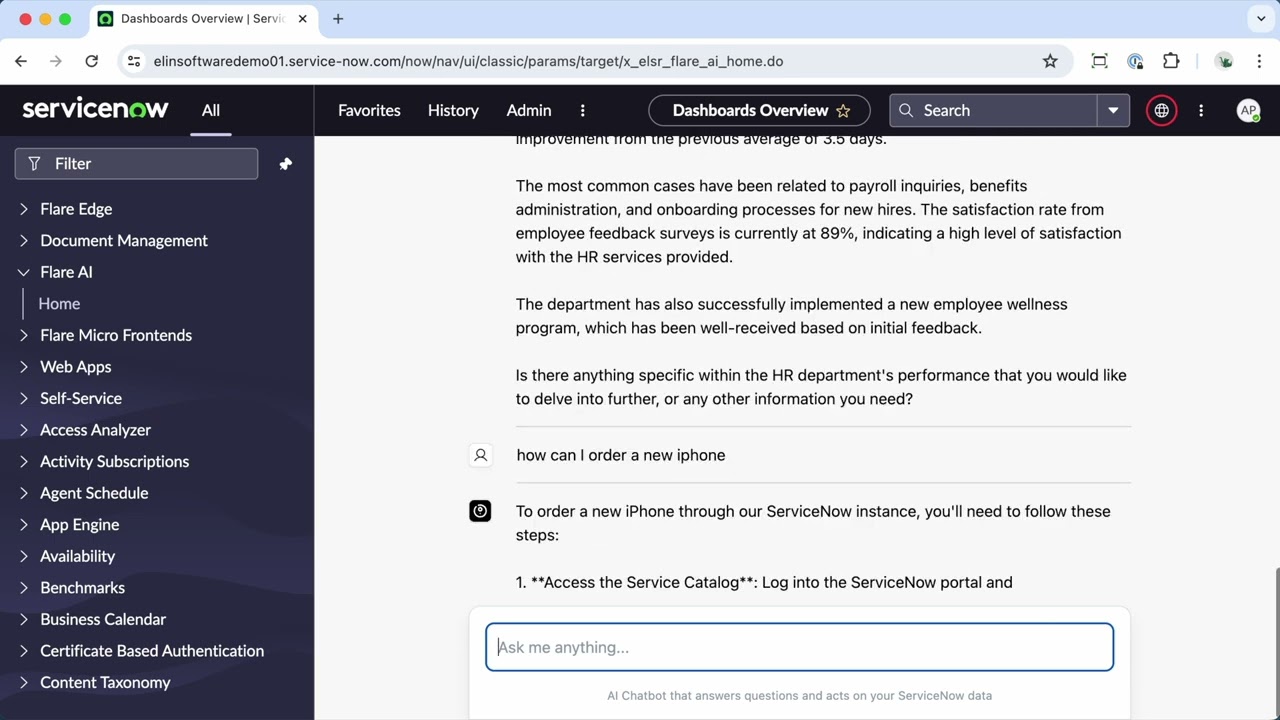 AI chat on ServiceNow data - conversational support, questions, actions and much more.