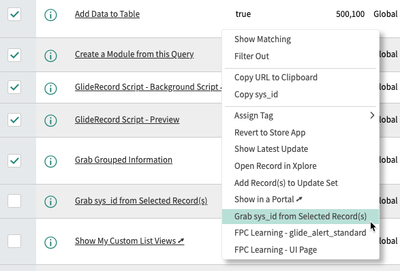 "Grab sys_id from Selected Record(s)" Tool