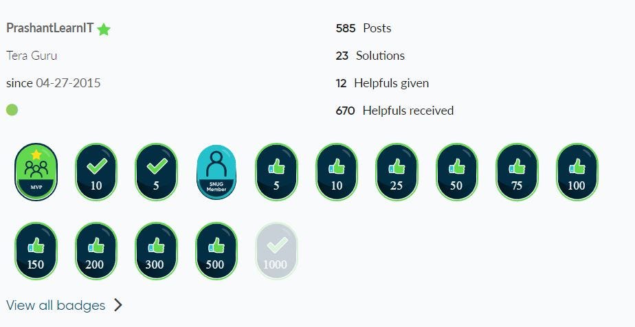MVP Badge Updated in My Profile and upgraded as Tera Guru in ServiceNow Community