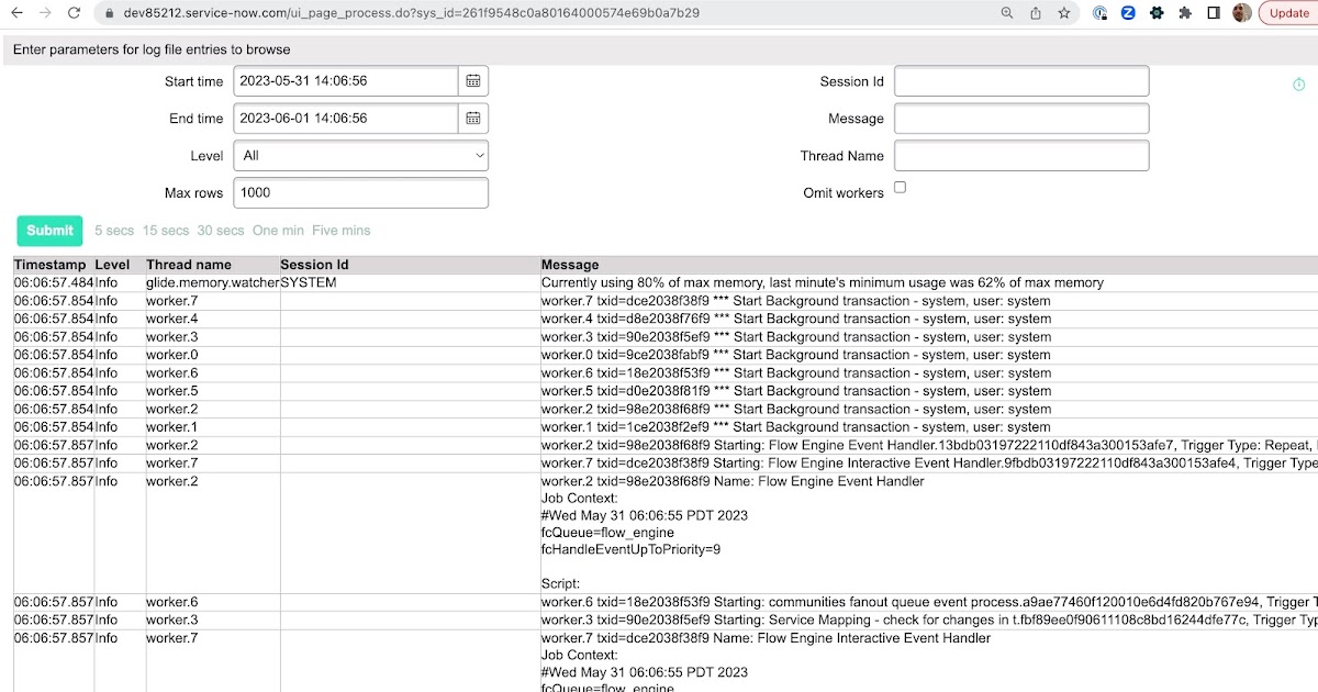 ServiceNow Grab Detailed Logs