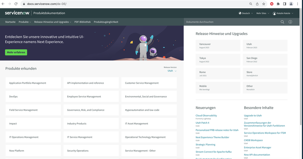 Dokumentation für das Utah-Release