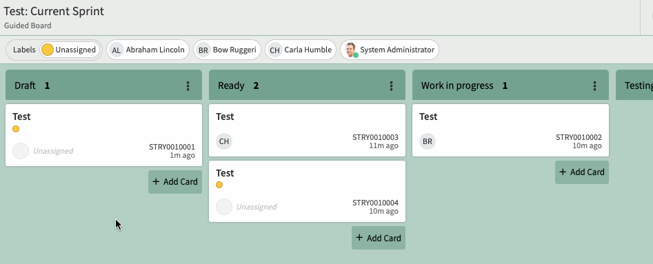 Visual task board: filter unassigned tasks