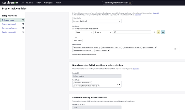 Configure Additional Fields and Models in Recommended Actions for Task Intelligence ITSM