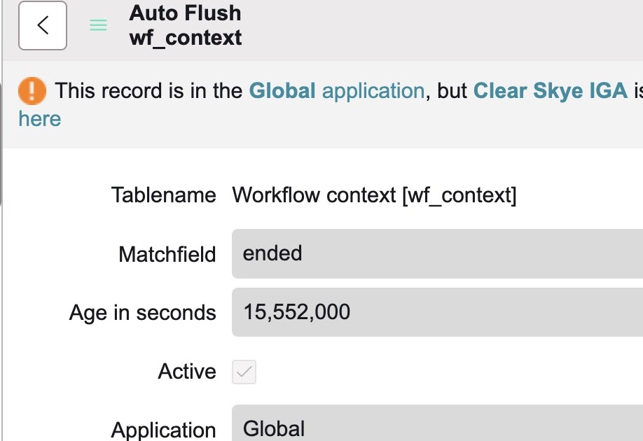 ServiceNow set the auto flush value for a particular table